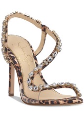 Jessica Simpson Women's Jaycin Barely-There Rhinestone Evening Sandals - Pink/Red Combo Floral Fantasy Satin