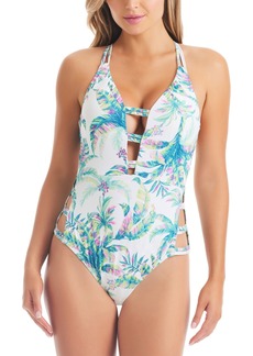 Jessica Simpson Women's Jungle Cruise Beaded Tropical-Print One-Piece Swimsuit - Multi