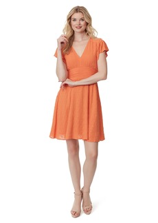 Jessica Simpson Women's Khloe Flutter Short Sleeve Mini Dress Pullover BRANDIED Melon