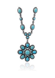 Jessica Simpson Women's Large Turquoise Stone Flower Necklace in Silver or Gold Tone - Silver