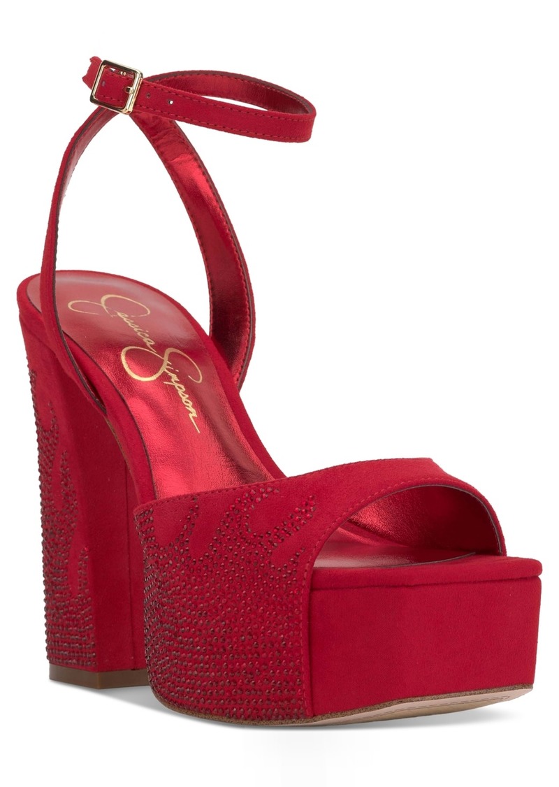 Jessica Simpson Women's Lirio Two-Piece Platform High-Heel Dress Sandals - Wicked Red Flame Rhinstone