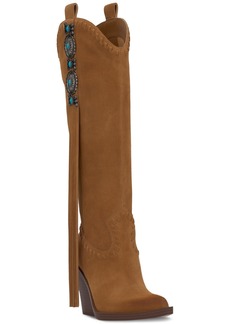 Jessica Simpson Women's Lisabeth Knee-High Fringe Cowbow Boots - Brown Sugar Leather