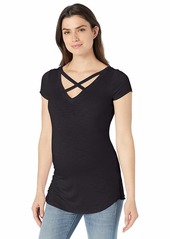 Jessica Simpson Women's Maternity Short Sleeve V Neck Cross Front and Back Tee