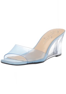 Jessica Simpson Merlote Women's Faux Leather Transparent Slide Wedge Sandals Blue