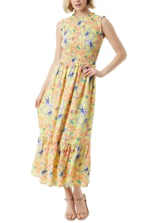 Jessica Simpson Women's Mira Floral-Print Smocked Maxi Dress - Apricot Hibiscus