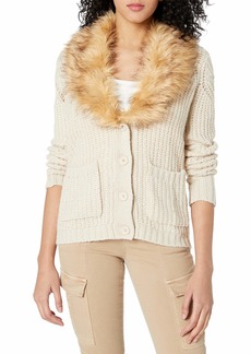 Jessica Simpson Women's Oaklyn Faux Fur Collar Cardigan Sweater  XSmall