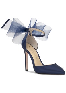 Jessica Simpson Women's Phindies Bow Ankle-Strap Pumps - Navy Baby Satin