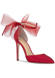 Jessica Simpson Women's Phindies Bow Ankle-Strap Pumps - Red Muse Satin