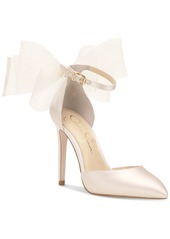Jessica Simpson Women's Phindies Bow Ankle-Strap Pumps - Champagne Satin
