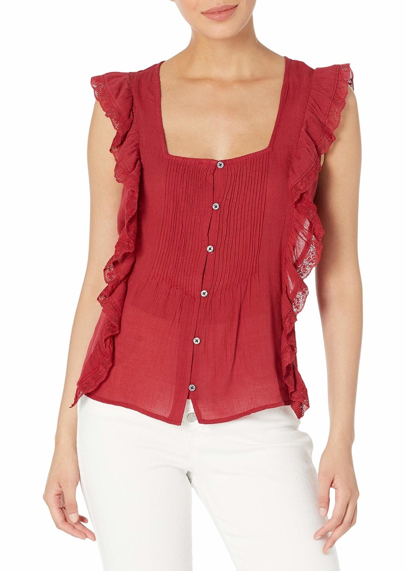 Jessica Simpson Women's Plus Size Allan Sleeveless Ruffled Button Front Blouse RED Dahlia