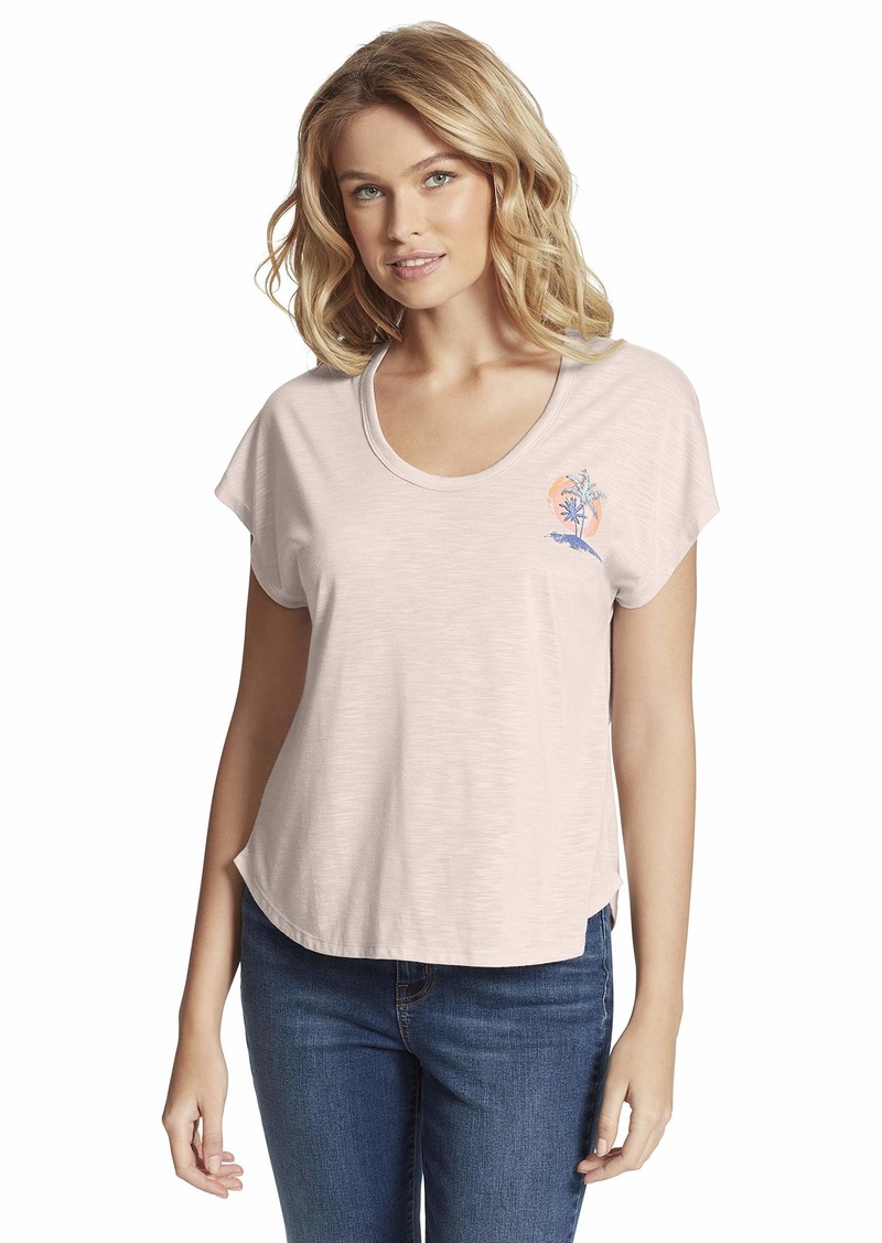 Jessica Simpson womens Asher Flutter Sleeve Graphic Knit T-shirt T Shirt Peachskin - Bahamas  US
