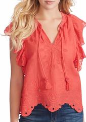 Jessica Simpson Women's Aster Lace Flutter Sleeve Peasant Top
