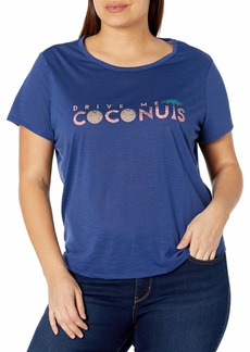 Jessica Simpson Women's Plus Size Luna Short Sleeve Graphic Knit Tee Shirt Drive ME Twilight Blue