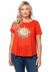 Jessica Simpson Women's Plus Size Luna Short Sleeve Graphic Knit Tee Shirt by The Moon Spicy Orange