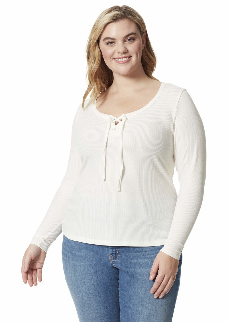 Jessica Simpson Women's Plus Size Pipppa Scoop Neck Lace Up Top