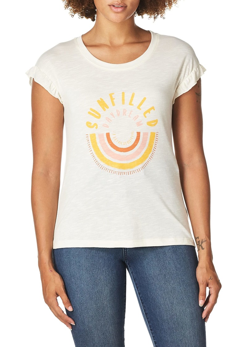 Jessica Simpson Women's Plus Size Sawyer Petal Short Sleeve Graphic Tee Shirt Daydream-Gardenia Ground