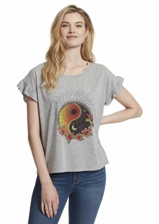 Jessica Simpson Women's Plus Size Sawyer Petal Short Sleeve Graphic Tee Shirt Humming YANG-LHG Ground