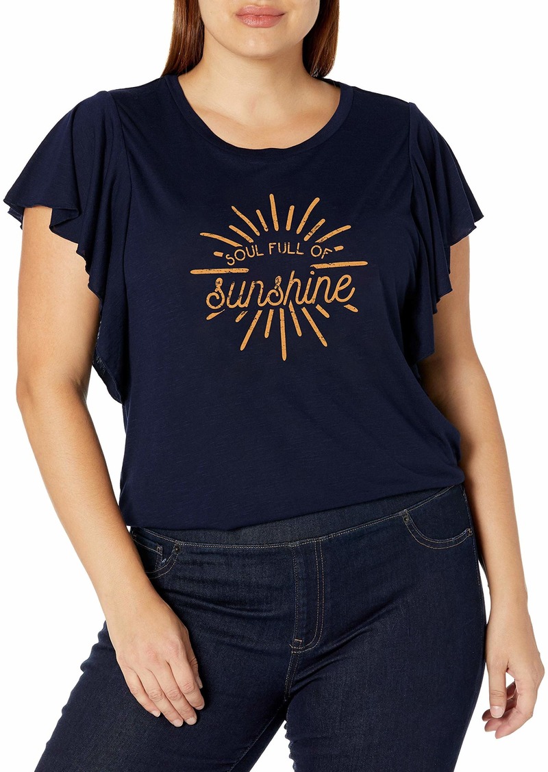 Jessica Simpson Women's Yara Cutie Ruffle Sleeve Graphic Tee Shirt Maritime Blue-Soul Full