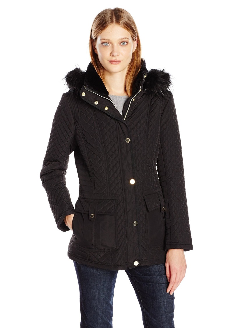 womens quilted jacket with fur hood