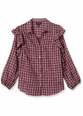 Jessica Simpson Women Sadie Double Ruffle Button Up Blouse Woodrose DYLAN'S Plaid