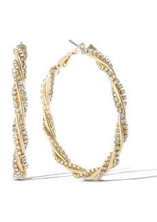 Jessica Simpson Womens Spiral Hoop Earrings - Gold-Tone Twisted Hoop Earrings with Crystal Embellishments - Gold tone