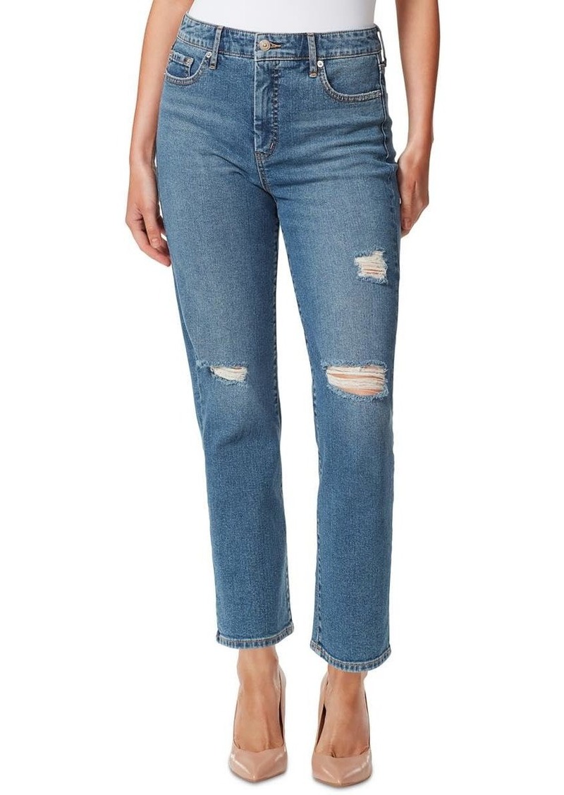 Jessica Simpson Womens Spotlight Denim Ripped Straight Leg Jeans Blue