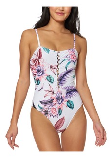 Jessica Simpson Women's Standard Straight Neck One Piece Swimsuit Bathing Suit  L