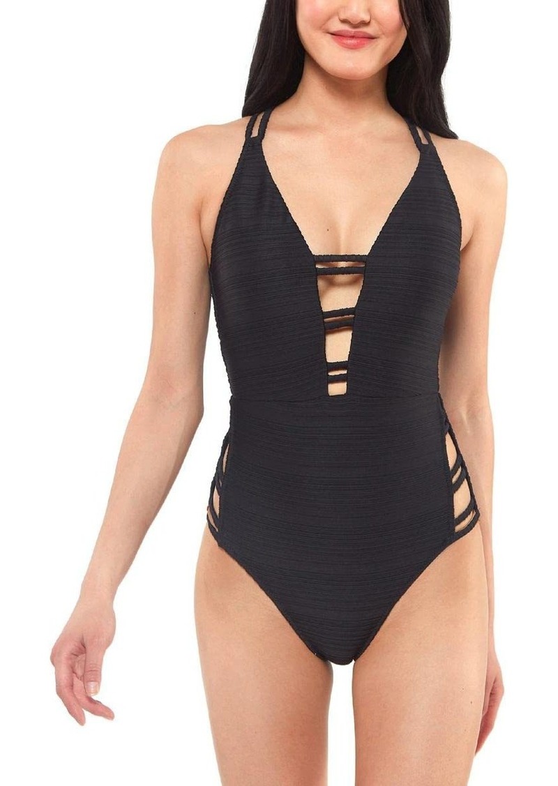 Jessica Simpson Women's Standard V Neck One Piece Swimsuit Bathing Suit