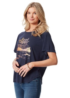 Jessica Simpson Women's Plus Size Stevie Short Sleeve Graphic Tee Shirt Road Tripper-Mood Indigo
