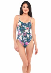 Jessica Simpson Women's Standard Straight Neck One Piece Swimsuit Bathing Suit  SM (US 4-6)
