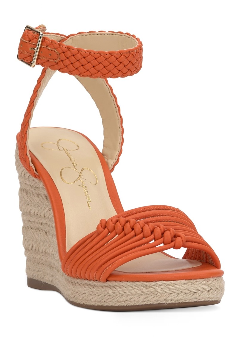 Jessica Simpson Women's Talise Knotted Strappy Platform Wedge Sandals - Tangerine