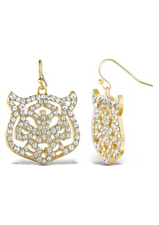 Jessica Simpson Womens Tiger Drop Earrings - Gold-Tiger Earrings with Clear Crystals - Gold