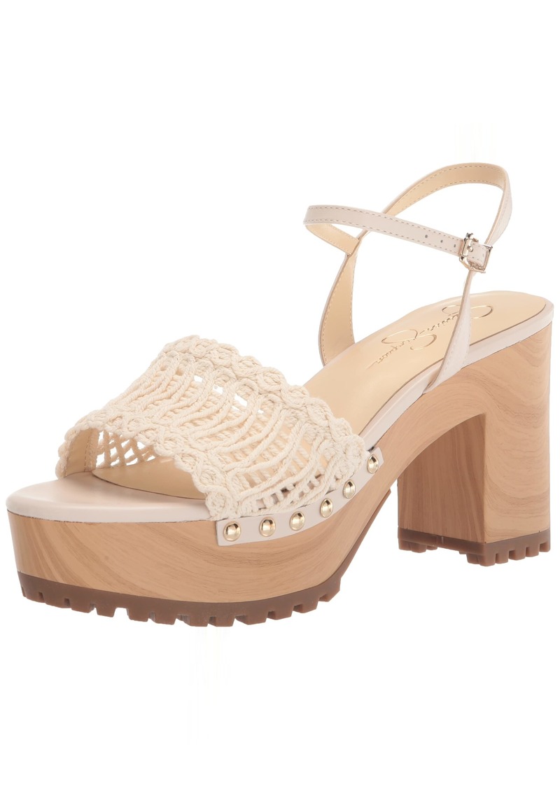 Jessica Simpson Timia Women's Woven Platform Slingback Block Heel Sandals White