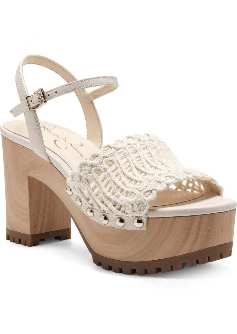 Jessica Simpson Timia Women's Woven Platform Slingback Block Heel Sandals White