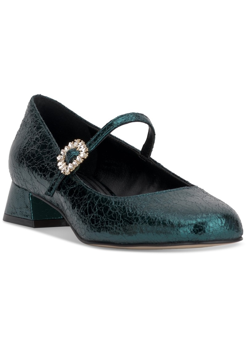 Jessica Simpson Women's Treen Block-Heel Mary Jane Pumps - Dark Teal Crinkle Metallic