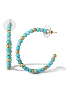 Jessica Simpson Womens Turquoise Bead Hoop Earrings - Gold Or Silver Tone Turquoise Hoop Earrings - Gold,blue