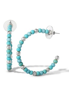 Jessica Simpson Womens Turquoise Bead Hoop Earrings - Gold Or Silver Tone Turquoise Hoop Earrings - Silver,blue