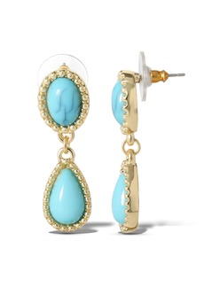 Jessica Simpson Womens Turquoise Earrings - Oxidized Gold-Tone or Silver-Tone Turquoise Dangle Earrings for Women - Gold,blue