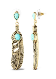 Jessica Simpson Women's Turquoise Stone Feather Drop Earrings - Gold
