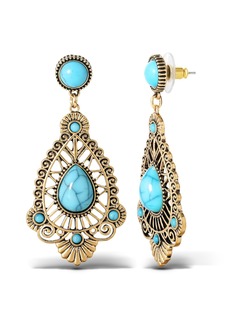 Jessica Simpson Women's Turquoise Stone Filigree Earrings - Gold
