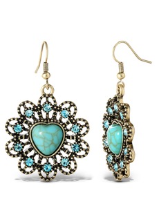 Jessica Simpson Women's Turquoise Stone Ornate Heart Earrings - Gold