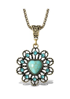 Jessica Simpson Women's Turquoise Stone Ornate Necklace - Silver