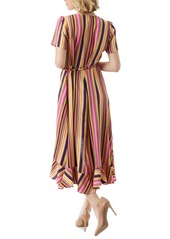 Jessica Simpson Women's Varsha Short-Sleeve Wrap Dress - Rose Violet-Rainbow Stripe