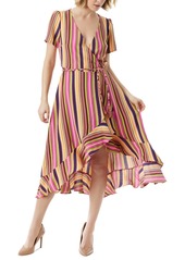 Jessica Simpson Women's Varsha Short-Sleeve Wrap Dress - Rose Violet-Rainbow Stripe