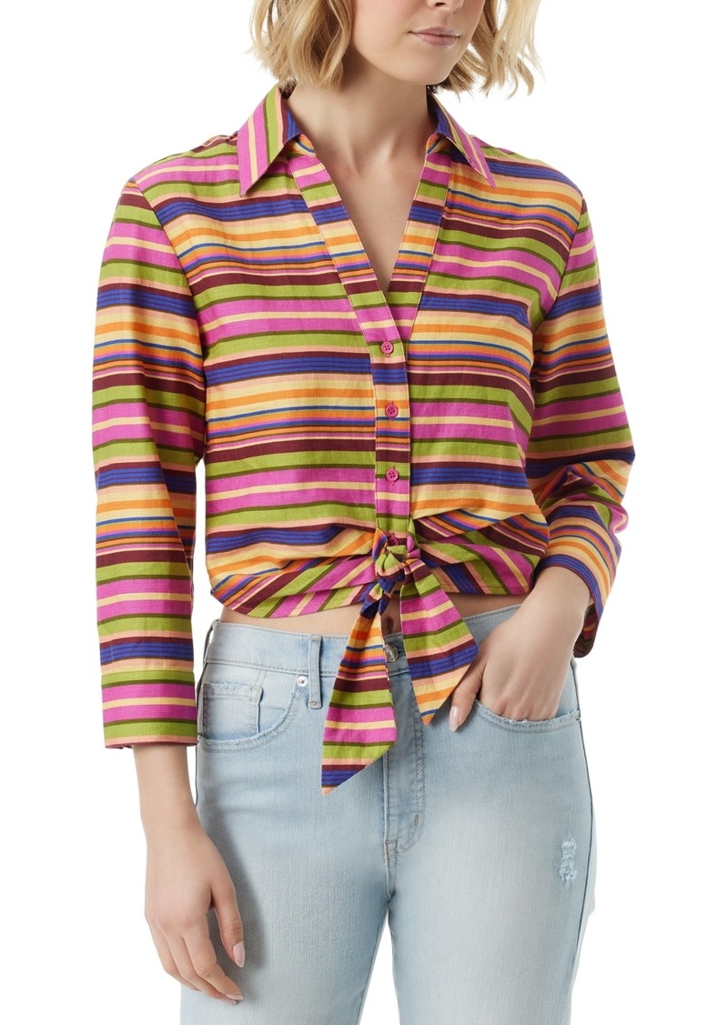 Jessica Simpson Women's Wisteria Tie-Front Collared Top - Rose Violet Stripe