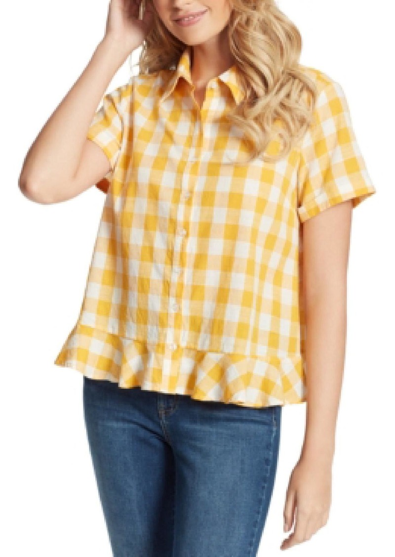 Jessica Simpson Nellie Womens Gingham Cotton Button-Down Top