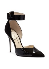 Jessica Simpson Snake Embossed Ankle Strap Pump in Black Faux Leather at Nordstrom