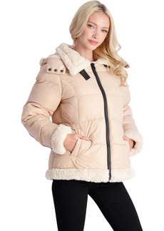 Jessica Simpson Womens Faux Fur Quilted Puffer Jacket