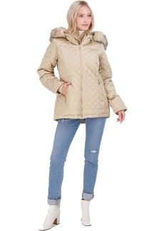Jessica Simpson Womens Faux Fur Water Resistant Quilted Coat