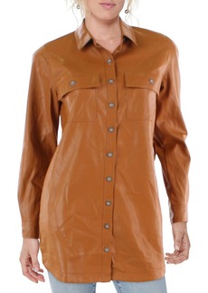 Jessica Simpson Womens Faux Leather Long Sleeves Shirt Jacket